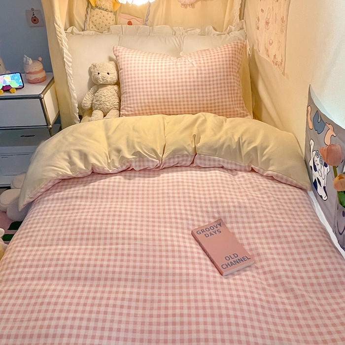 91家纺网 家纺一手货源 找家纺 （总）眠帛家居 2024新款A类学生三件套奶油风小清新毛巾绣暖心系列水洗棉床上用品四件套图2