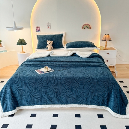 芸锦豪 2024新款金贝壳塔芙绒羊羔绒毛毯 孔雀蓝