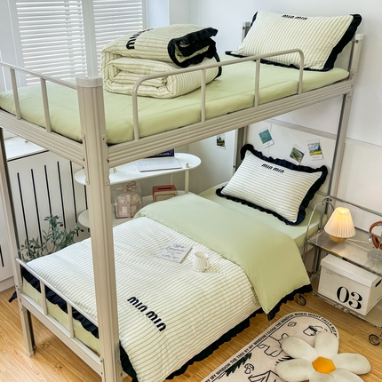 91家纺网 家纺一手货源 找家纺 苏源家居 2024新款学生季上下铺亲肤水洗棉韩版三件套 小香风-青草绿