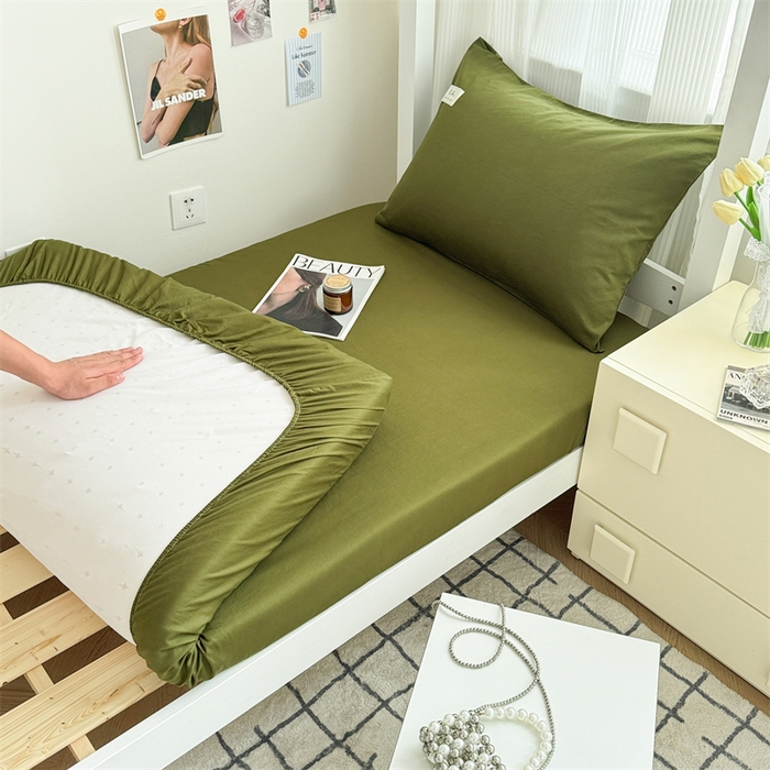 91家纺网 家纺一手货源 找家纺 眠博士 2024新款全棉13372学生床笠床垫保护套 床笠-军绿