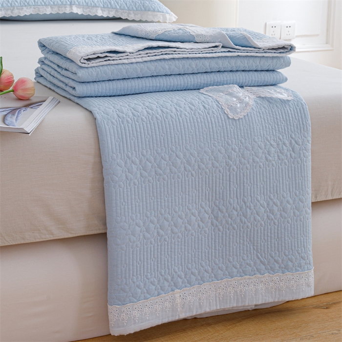 91家纺网 家纺一手货源 找家纺 暖居 2024新款纯色双面纯棉床盖三件套 浅蓝色