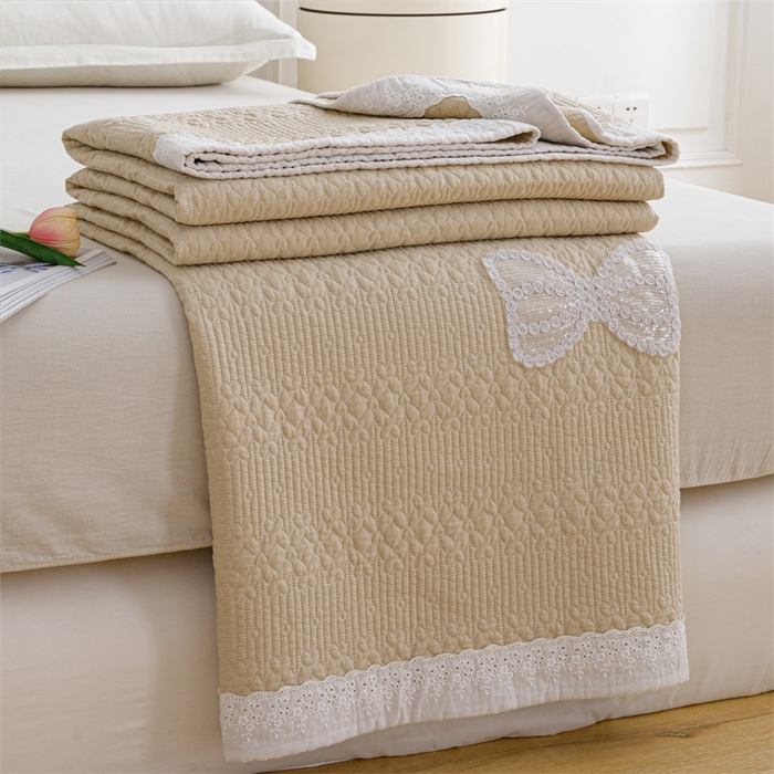 91家纺网 家纺一手货源 找家纺 暖居 2024新款纯色双面纯棉床盖三件套 卡其