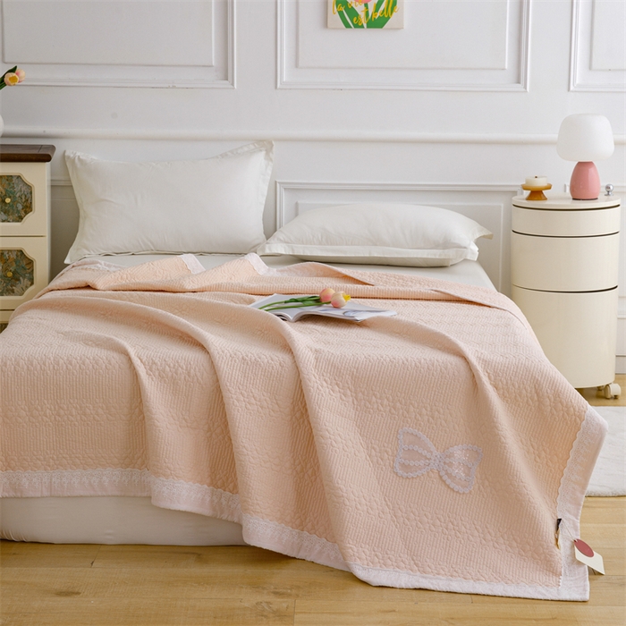 91家纺网 家纺一手货源 找家纺 暖居 2024新款纯色双面纯棉床盖三件套 浅粉