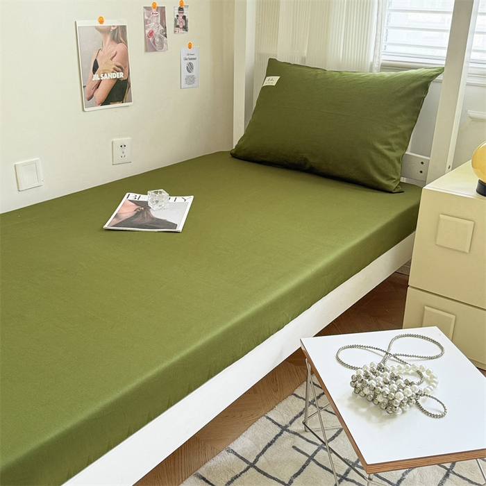 91家纺网 家纺一手货源 找家纺 眠博士 2024新款全棉13372学生床笠床垫保护套 床笠-军绿