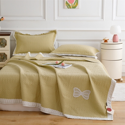 91家纺网 家纺一手货源 找家纺 暖居 2024新款纯色双面纯棉床盖三件套 草绿