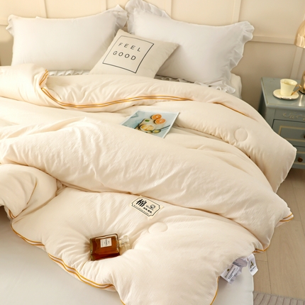 初相识被业 2025新款小豆仙提花针织棉拉链子母被 提花米白