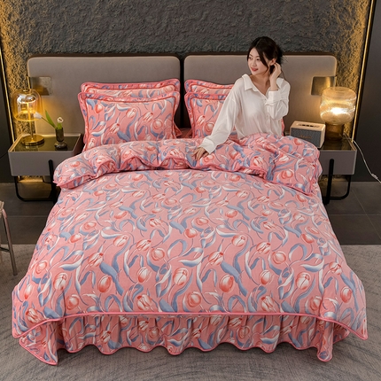 2025直播爆款印花牛奶绒四件套8斤法莱绒印花四件套郁金香