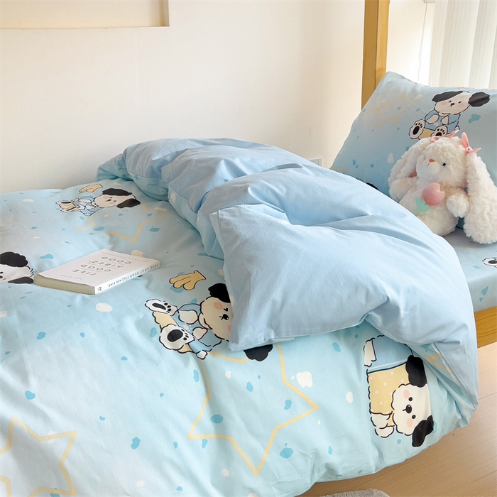 91家纺网 家纺一手货源 找家纺 名兮家居 2024新款全棉印花学生款多件套 斑点狗