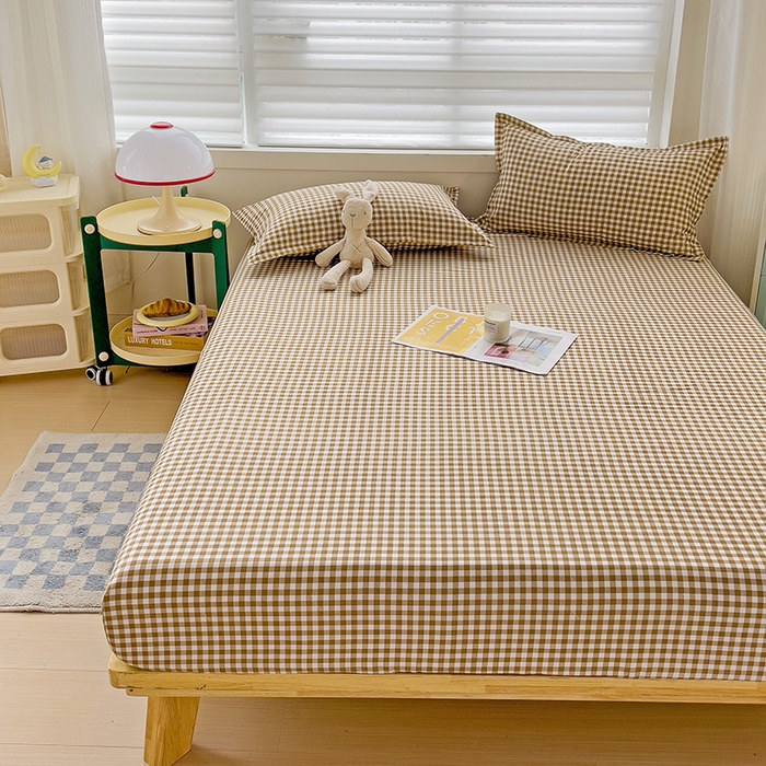 91家纺网 家纺一手货源 找家纺 楠沐家纺 2025新款亲肤印花芦荟棉水洗棉床笠系列 心动咖