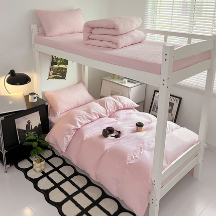 91家纺网 家纺一手货源 找家纺 悦织湾家纺 2025新款水洗棉磨毛学生宿舍三件套 桃夭