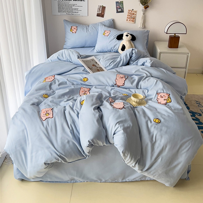 91家纺网 家纺一手货源 找家纺 （总）梦之岛 2024新款学生季ins水洗云朵棉可爱毛巾绣四件套