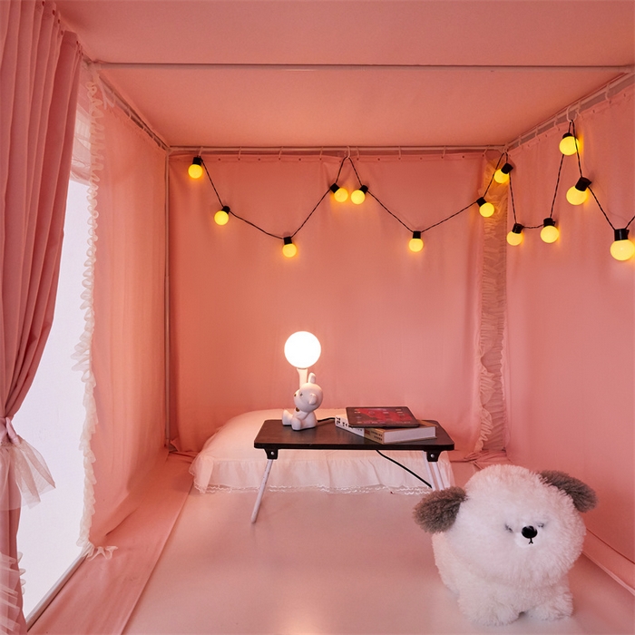 91家纺网 家纺一手货源 找家纺 艾晶美家纺有限公司 2025新款韩式纯色学生床帘蚊帐 公主粉