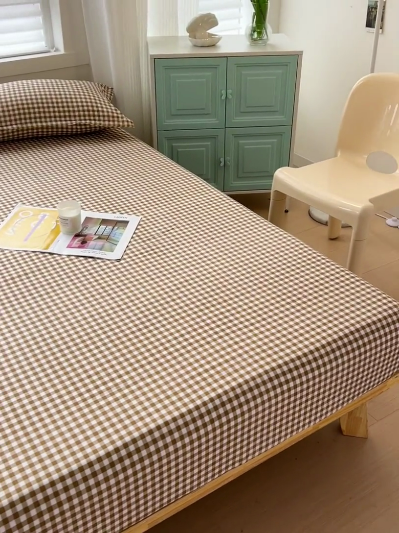 91家纺网 家纺一手货源 找家纺 楠沐家纺 2025新款亲肤印花芦荟棉水洗棉床笠系列 心动咖