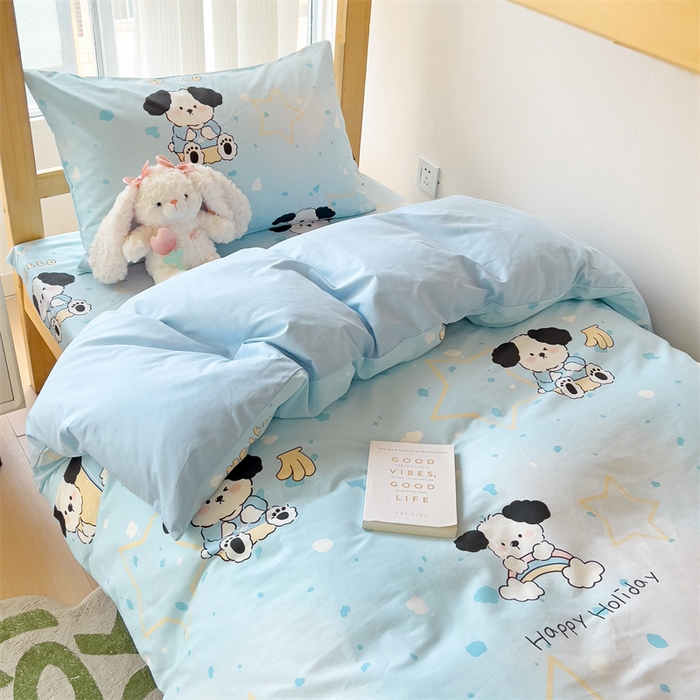 91家纺网 家纺一手货源 找家纺 名兮家居 2024新款全棉印花学生款多件套 斑点狗