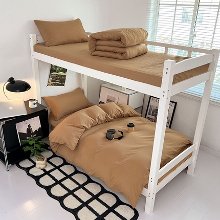 91家纺网 家纺一手货源 找家纺 悦织湾家纺 2025新款水洗棉磨毛学生宿舍三件套 焦糖