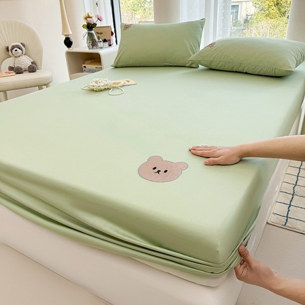 91家纺网 家纺一手货源 找家纺 居眠 2024新款A类全棉米乐熊单层床笠 米乐熊 绿色