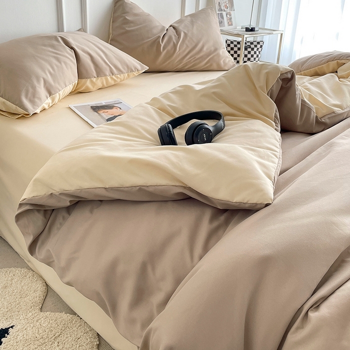 91家纺网 家纺一手货源 找家纺 悦织湾家纺 2025新款105克水洗棉磨毛四件套 焦糖玛奇朵