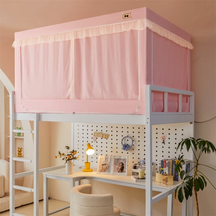 91家纺网 家纺一手货源 找家纺 艾晶美家纺有限公司 2025新款韩式纯色学生床帘蚊帐 公主粉