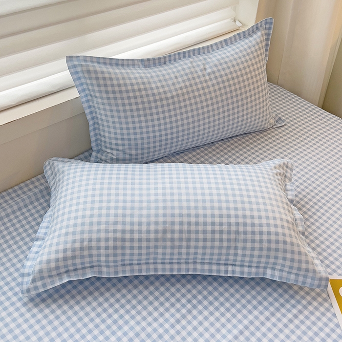 91家纺网 家纺一手货源 找家纺 楠沐家纺 2025新款亲肤印花芦荟棉水洗棉床笠系列 心动蓝