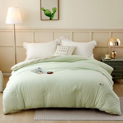 初相识被业 2025新款小豆仙提花针织棉拉链子母被 提花水绿