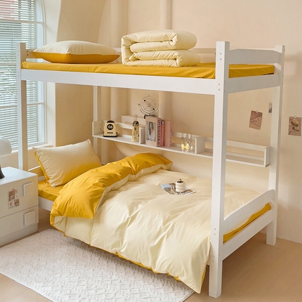 泽西家纺 2024新款A类加密全棉40支13376简约风大学生宿舍双拼纯色纯棉三件套 米黄+亮黄