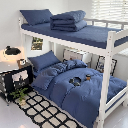 91家纺网 家纺一手货源 找家纺 悦织湾家纺 2025新款水洗棉磨毛学生宿舍三件套 浩瀚蓝