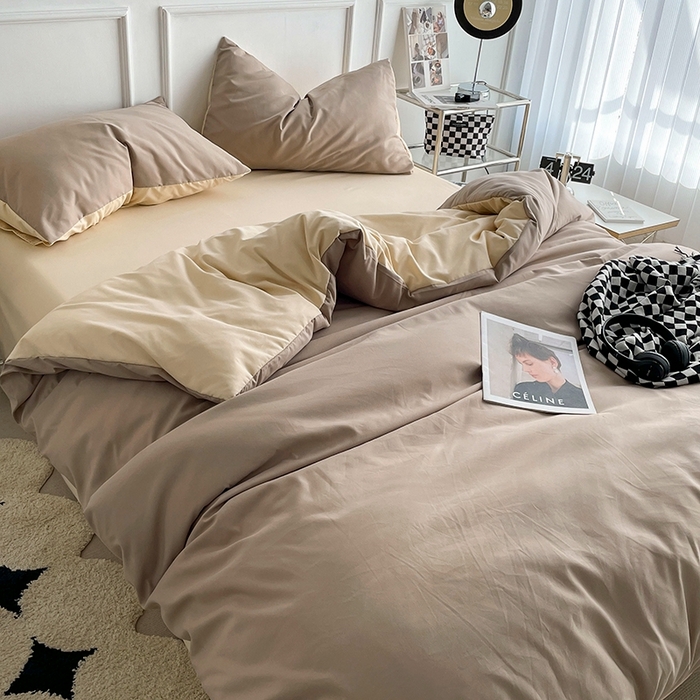 91家纺网 家纺一手货源 找家纺 悦织湾家纺 2025新款105克水洗棉磨毛四件套 焦糖玛奇朵