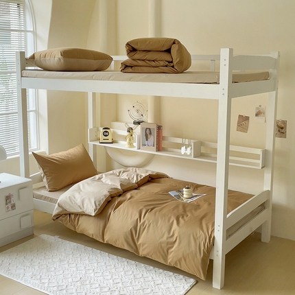 泽西家纺 2024新款A类加密全棉40支13376简约风大学生宿舍双拼纯色纯棉三件套 焦糖+卡其