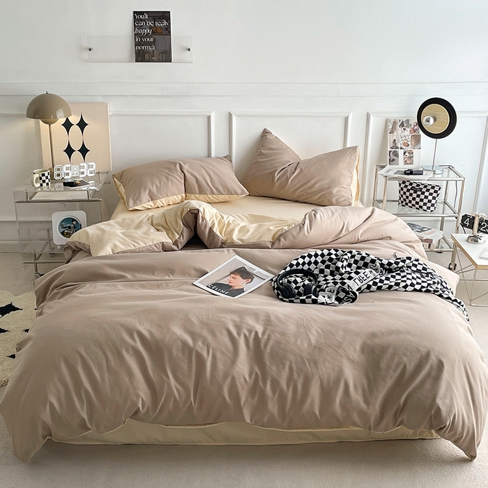 91家纺网 家纺一手货源 找家纺 悦织湾家纺 2025新款105克水洗棉磨毛四件套 焦糖玛奇朵