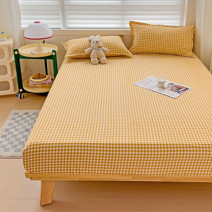 91家纺网 家纺一手货源 找家纺 楠沐家纺 2025新款亲肤印花芦荟棉水洗棉床笠系列 心动黄