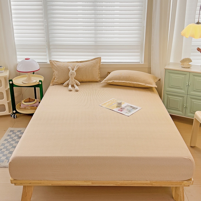 91家纺网 家纺一手货源 找家纺 楠沐家纺 2025新款亲肤印花芦荟棉水洗棉床笠系列 相遇黄