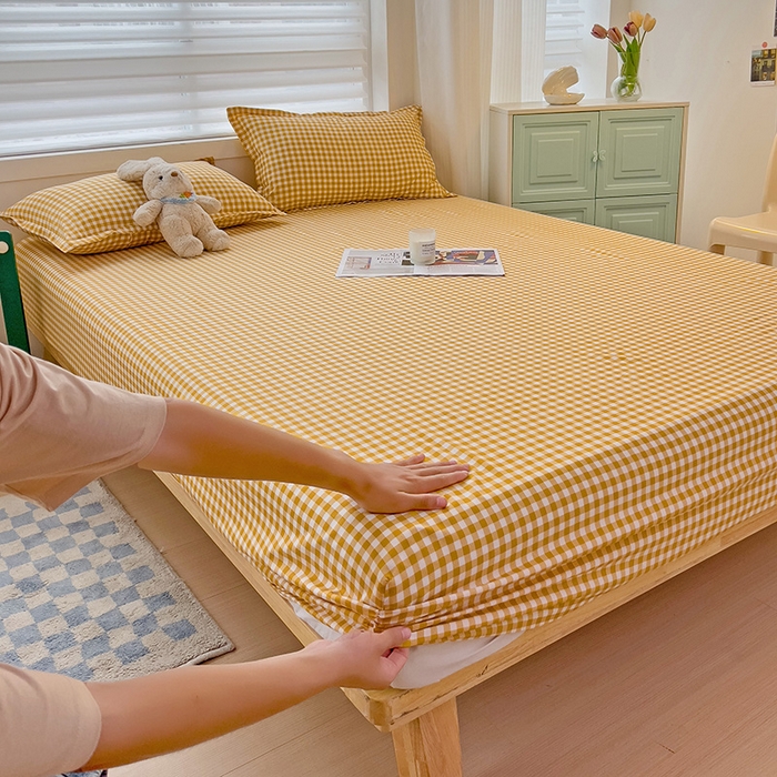 91家纺网 家纺一手货源 找家纺 楠沐家纺 2025新款亲肤印花芦荟棉水洗棉床笠系列 心动黄