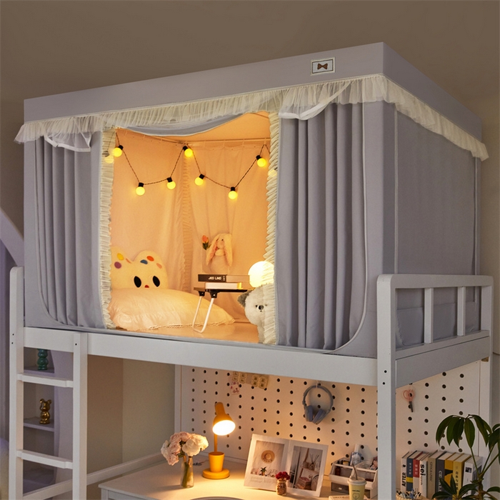 91家纺网 家纺一手货源 找家纺 艾晶美家纺有限公司 2025新款韩式纯色学生床帘蚊帐 时尚灰