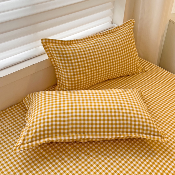 91家纺网 家纺一手货源 找家纺 楠沐家纺 2025新款亲肤印花芦荟棉水洗棉床笠系列 心动黄