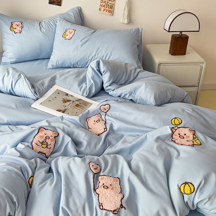 91家纺网 家纺一手货源 找家纺 （总）梦之岛 2024新款学生季ins水洗云朵棉可爱毛巾绣四件套