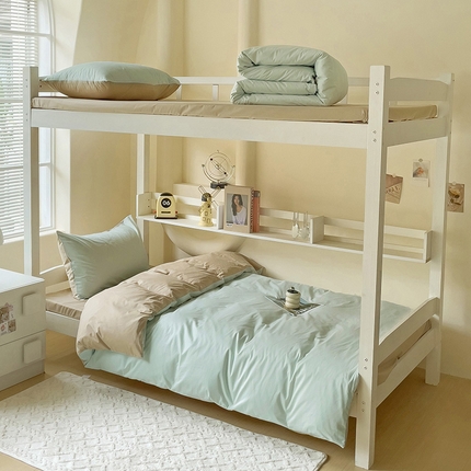 泽西家纺 2024新款A类加密全棉40支13376简约风大学生宿舍双拼纯色纯棉三件套 浅绿+卡其