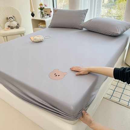 居眠 2024新款A类全棉米乐熊单层床笠 米乐熊 灰色