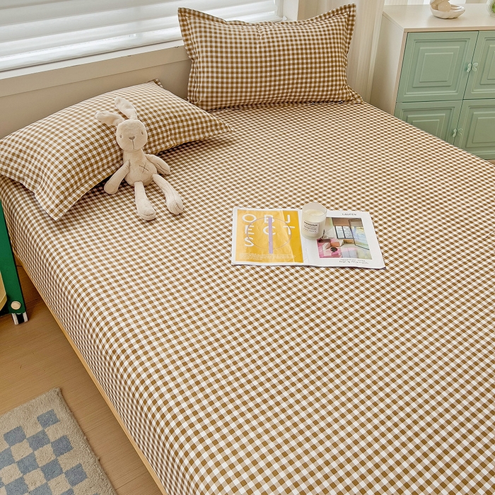 91家纺网 家纺一手货源 找家纺 楠沐家纺 2025新款亲肤印花芦荟棉水洗棉床笠系列 心动咖