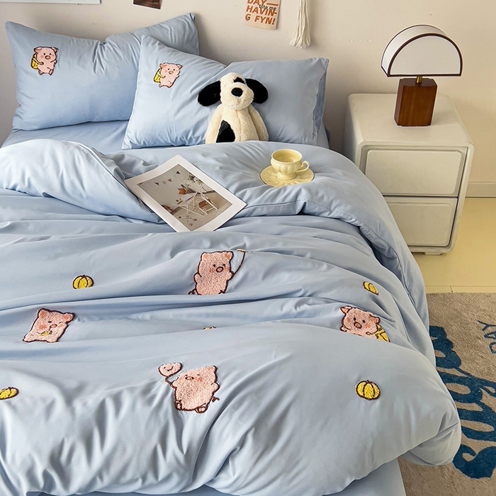 91家纺网 家纺一手货源 找家纺 （总）梦之岛 2024新款学生季ins水洗云朵棉可爱毛巾绣四件套