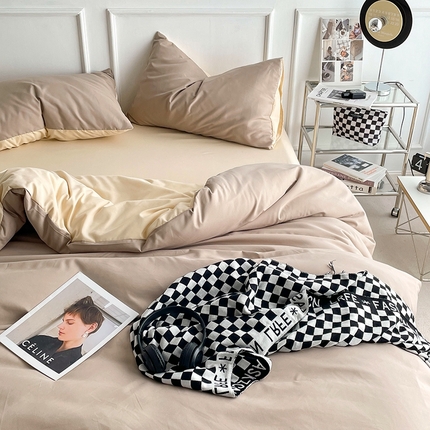 91家纺网 家纺一手货源 找家纺 悦织湾家纺 2025新款105克水洗棉磨毛四件套 焦糖玛奇朵