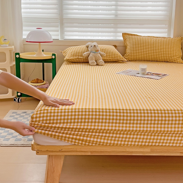 91家纺网 家纺一手货源 找家纺 楠沐家纺 2025新款亲肤印花芦荟棉水洗棉床笠系列 心动黄