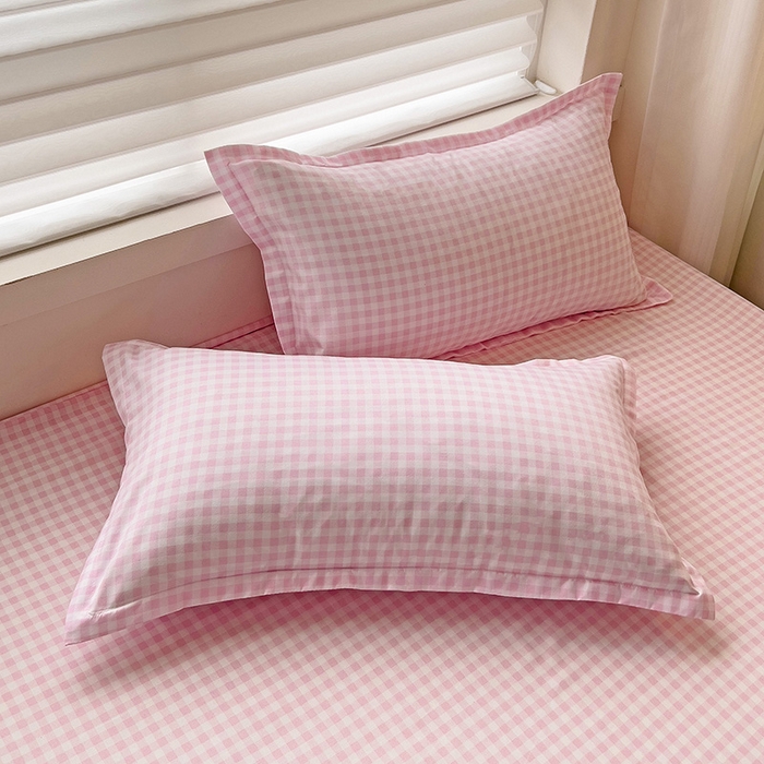 91家纺网 家纺一手货源 找家纺 楠沐家纺 2025新款亲肤印花芦荟棉水洗棉床笠系列 相遇粉