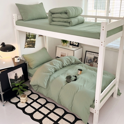 91家纺网 家纺一手货源 找家纺 悦织湾家纺 2025新款水洗棉磨毛学生宿舍三件套 庭芜绿