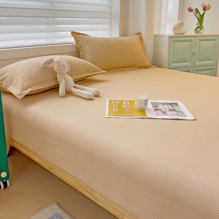 91家纺网 家纺一手货源 找家纺 楠沐家纺 2025新款亲肤印花芦荟棉水洗棉床笠系列 相遇黄