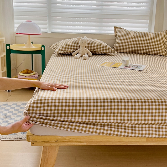 91家纺网 家纺一手货源 找家纺 楠沐家纺 2025新款亲肤印花芦荟棉水洗棉床笠系列 心动咖