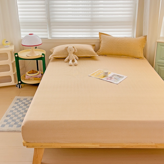 91家纺网 家纺一手货源 找家纺 楠沐家纺 2025新款亲肤印花芦荟棉水洗棉床笠系列 相遇黄