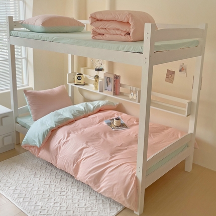 泽西家纺 2024新款A类加密全棉40支13376简约风大学生宿舍双拼纯色纯棉三件套 粉+浅绿