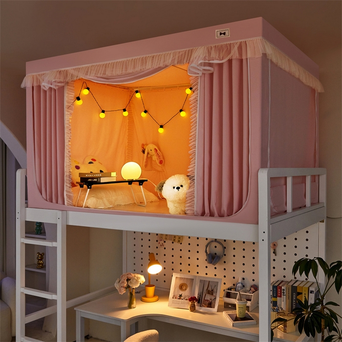 91家纺网 家纺一手货源 找家纺 艾晶美家纺有限公司 2025新款韩式纯色学生床帘蚊帐 公主粉