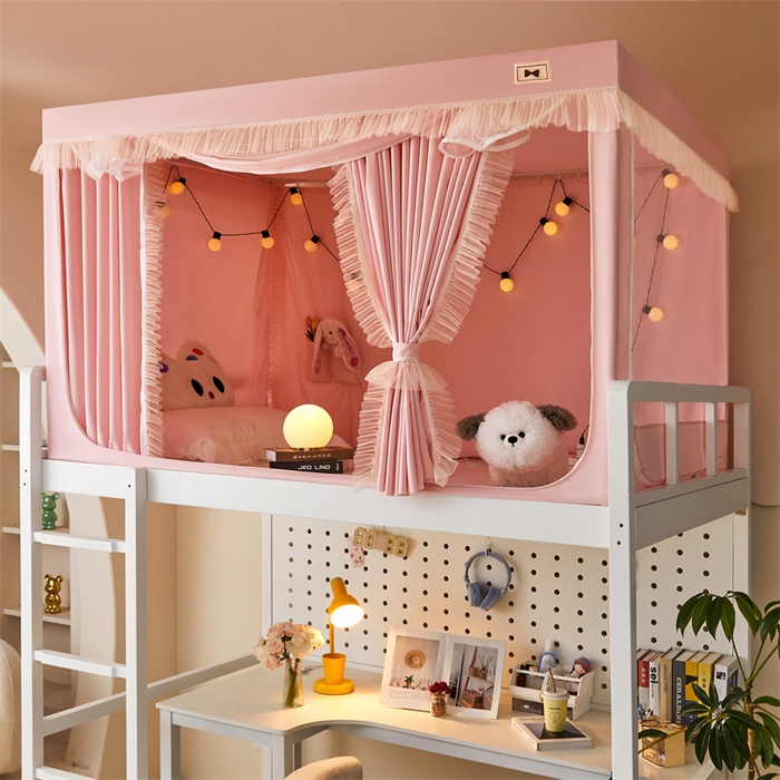 91家纺网 家纺一手货源 找家纺 艾晶美家纺有限公司 2025新款韩式纯色学生床帘蚊帐 公主粉