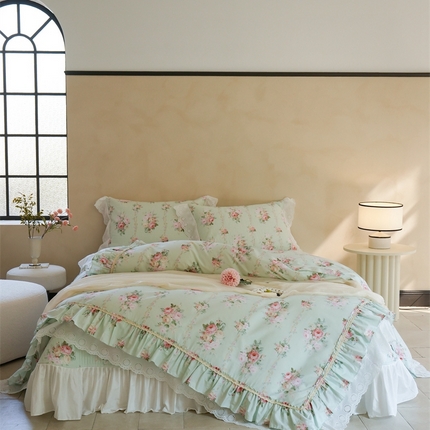 菊上家纺 2024新款法式全棉床盖款四件套-梦幻花园系列 梦幻花园-绿